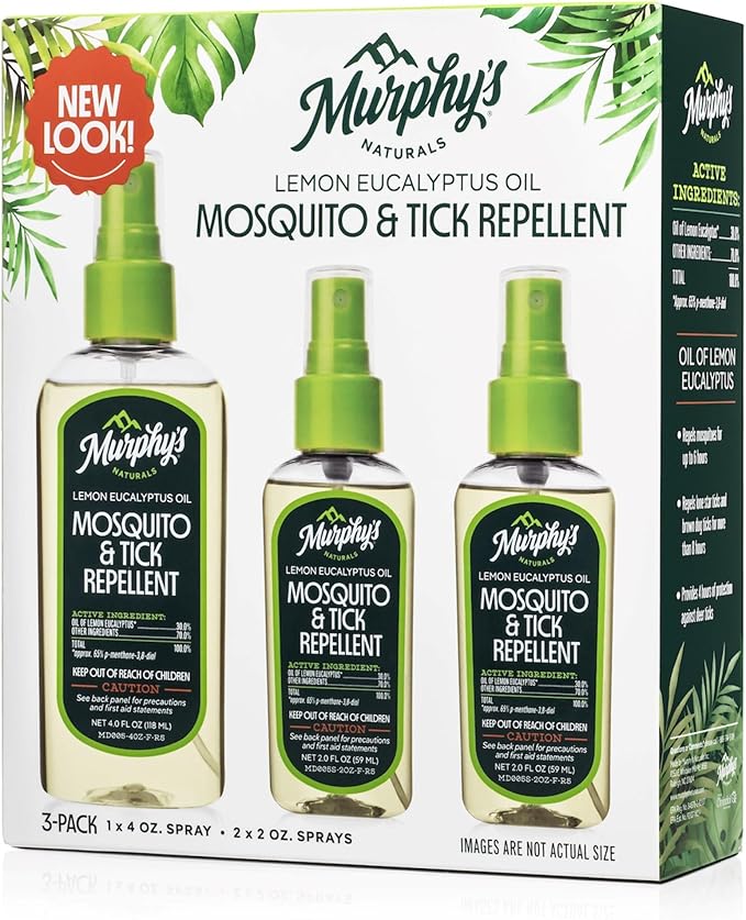 Murphy’s Naturals Mosquito & Tick Repellent, Plant-Based DEET-Free Spray, Outdoor Essentials Kit 3-Pack, 1x4-ounce + 2x2-ounce Pumps, Limited Edition
