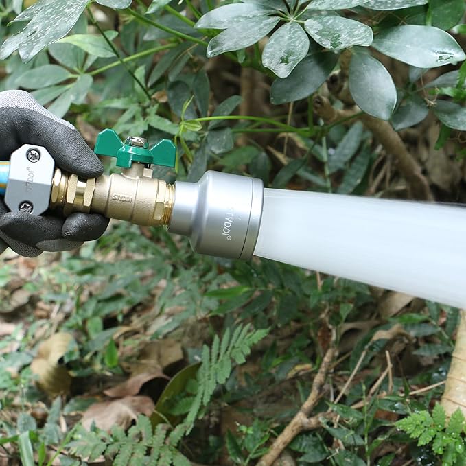 STYDDI Full Flow Brass Garden Hose Shut Off Valve, Heavy Duty 1-Way No Restricted-Flow Water Shut-Off Connector, 3/4” GHT High Flow Hose Ball Valve Adapter Coupling, Lawn Hose-end Flow Control Valve