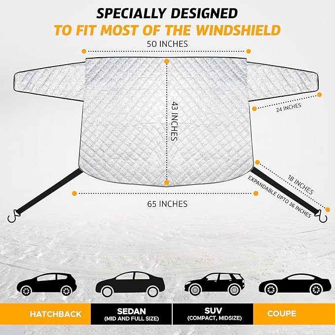 EcoNour Rear Windshield Snow Cover | PEVA Frost Cover with Windproof Elastic Straps for Complete Protection from Snow and Ice | Winter Car Accessories That Fits Most Sedans, SUVs & Vans | Medium