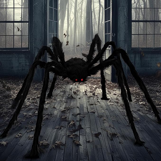 JOYIN 9 Ft Halloween Spider Outdoor Decorations, Giant Spider Scary Large Props, Halloween Lawn Porch Yard Garden Tree Decorations, Creepy Haunted House Party Supplies, and Indoor Outside Decor