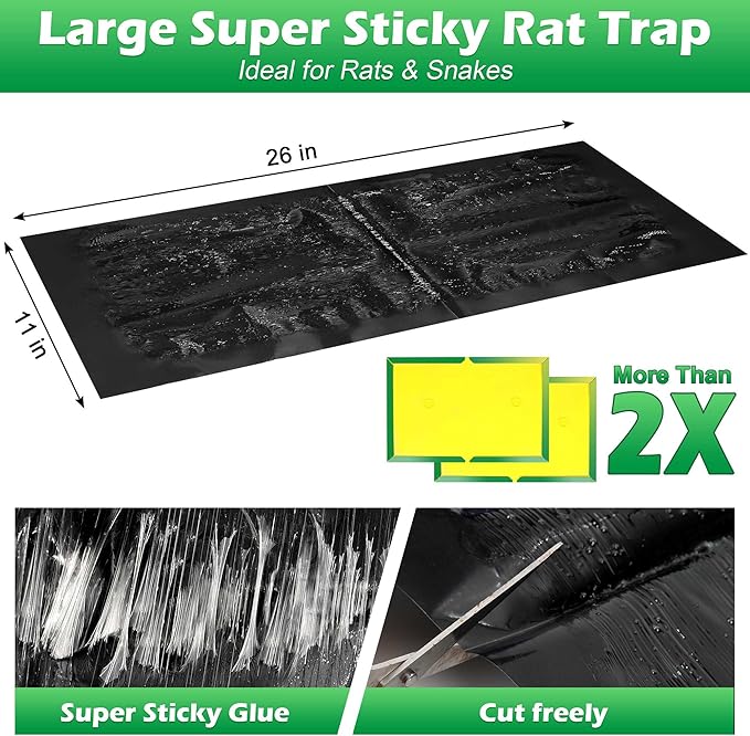 24 Pack Super Sticky Rat Traps, Sticky Mouse Traps, Sticky Snake Traps, Mice Mouse Rat Glue Traps, Sticky Glue Traps for Mice Rats Snakes Roaches Indoor Home Outdoor Kitchen, Easy to Set (26" x 11")