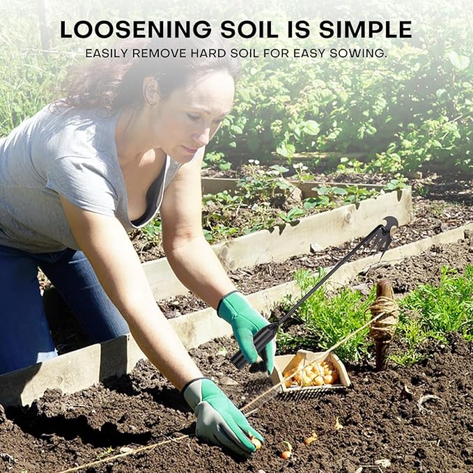 Garden weeding tool 4-tooth manganese steel forged manual weeder Portable root weeding tool Suitable for vegetable gardening backyard farm planting 19.7-inch gardening weeding tool (2-pack)