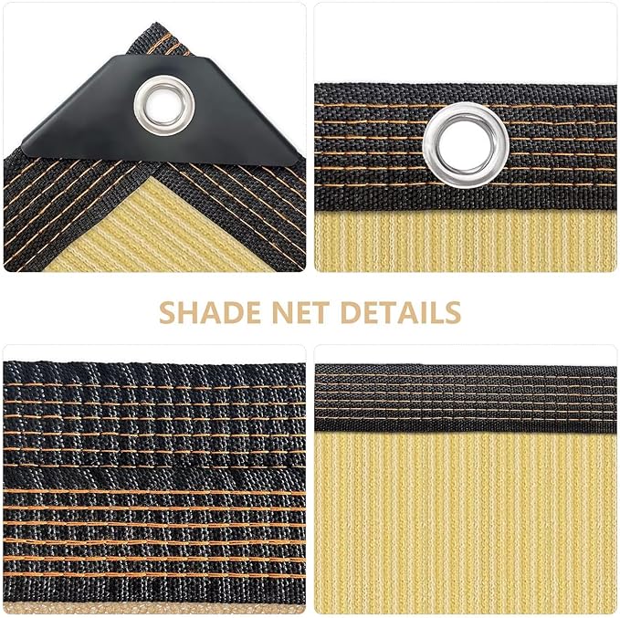 QNLONG Shade Cloth for Garden， 90% Beige Shade Net Mesh Tarp with Grommets Sun Shade Cover Tear Resistance for Plants Greenhouse Chicken Coop Vegetables Pergola 6x6FT