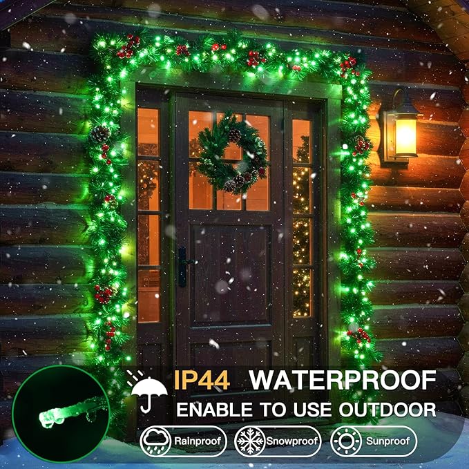 suddus Connectable Green Lights Outdoor with Remote, 33ft 100 LED Chirstmas String Lights Plug in Waterproof, Dimmable Clear Wire Fairy Lights for Xmas Tree,Halloween,Garden,Porch,Party Decorations