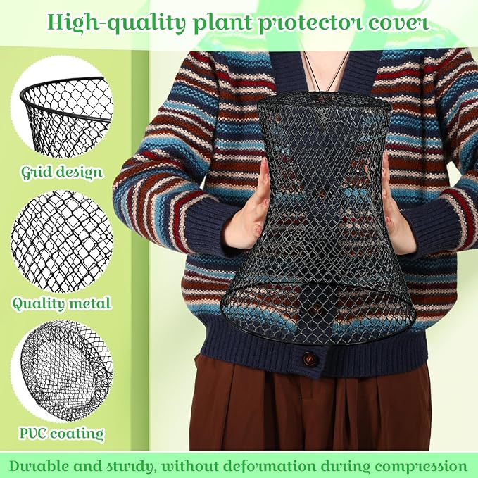 Therwen 15 Pcs Large Chicken Wire Cloche Plant Protector Cover 11x12 Inch Metal Garden Cloche Dome for Plants Wire Protection Basket with Garden Stakes Plant Cages from Animals (Black)