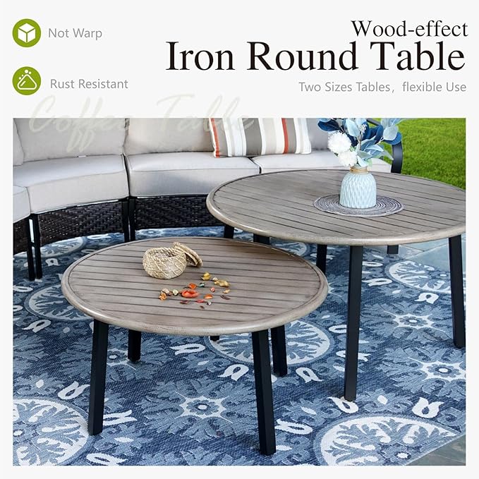 Sophia & William Half-Moon Patio Furniture Set for 10, Curved Outdoor Sofa Conversation Set with Coffee Table,Wicker Patio Sectional for Backyard, Beige