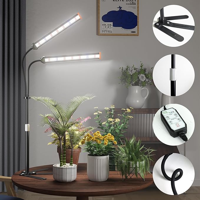 GooingTop Grow Light for Indoor Plants Growing Full Spectrum LED Lamp with Optional Dimming & Timer