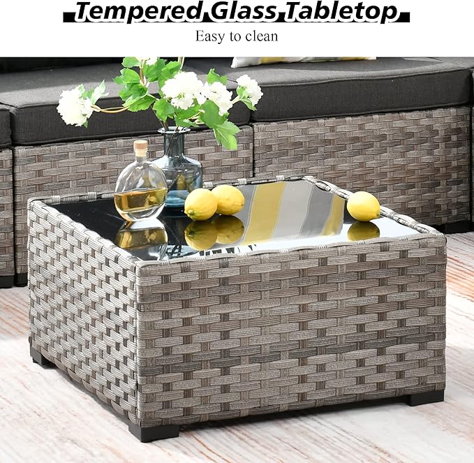 HOOOWOOO 12 Piece Modular Patio Outdoor Sectional Furniture Sofa Set,Wicker Conversation Set,Out Door Couch Set with Wide Arm for Outside All Weather(Black)