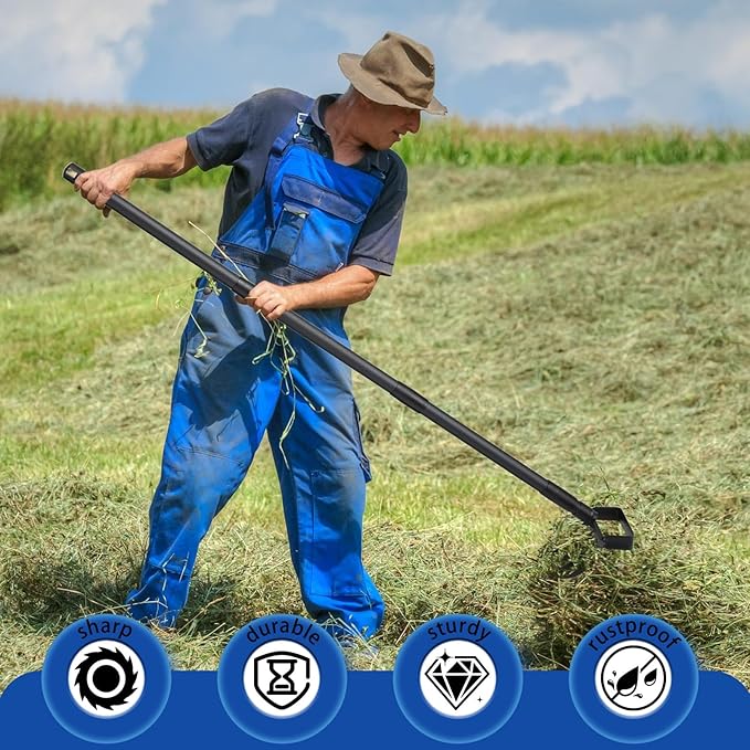 Garden Hoe Stirrup Hoe Weeding Tools, 2-in-1 Garden Hoe for Weeding with 62.6" Adjustable Handle, Heavy Duty Gardening Tools with 4 Tines for Weeding, Loosening, Digging and Cultivation