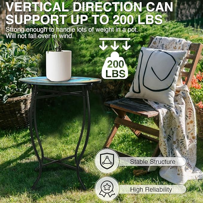 Patio Side Table, 14 Inch Weather Resistant Metal Side Table，Side Table for Patio Yard Porch Balcony Garden Bedside Plant Stand Indoor Outdoor ，Small Round Outdoor End Table