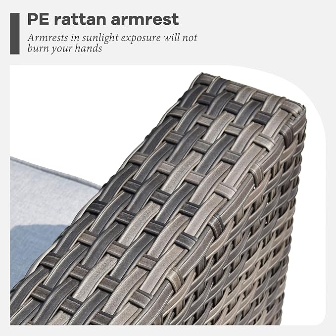 HOOOWOOO 8 Piece Patio Sectional Furniture Set with Swivel Rocking Chairs,Modern Wicker Outdoor Conversation Sofa Sets,Weather Resistant Modular L Shaped Outside Couch Set(Light Grey)