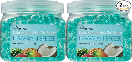 Clear Air Odor Eliminator Gel Beads - 12 oz, Pack of 2 - Air Freshener Made with Essential Oils - Eliminates Odors in Bathrooms, Cars, Boats, RVs & Pet Areas - Hawaiian Breeze Scent