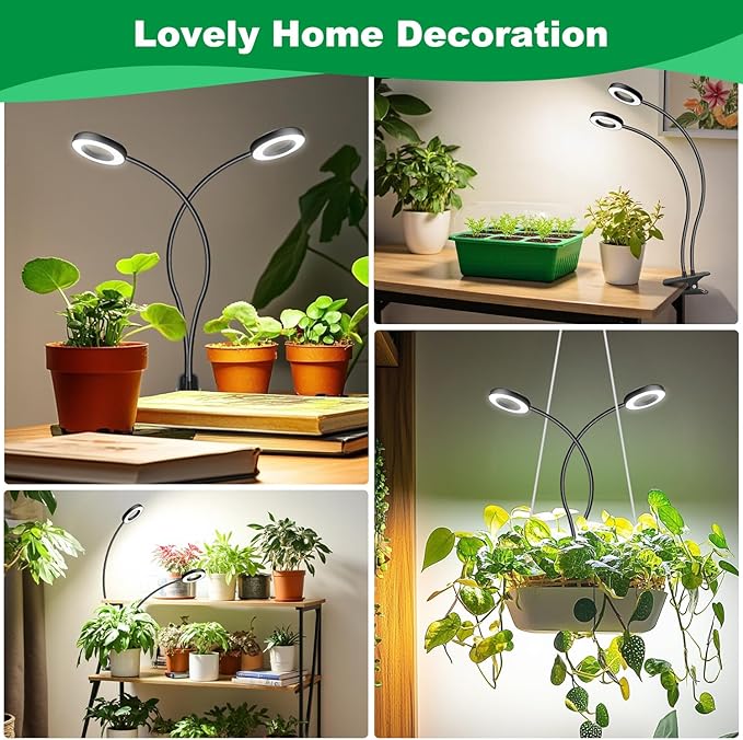 Grow Lights for Indoor Plant, Halo LED Grow Light with Clip, Upgrade 96 LEDs Clip On Plant Lights, Full Spectrum LED Plant Growing Lamp with 3 Modes & 5 Dimmable Levels, Auto Timer 6/12/16H.