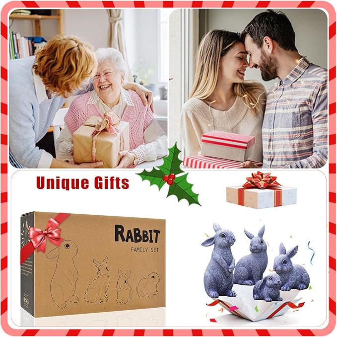 Nacome Bunny Statues for Fairy Garden Easter Decor: Outdoor Set of 4 Rabbit Table Sculptures for Clearance Outside Lawn Ornaments Porch Patio Balcony Yard – Gifts for Mom Grandma