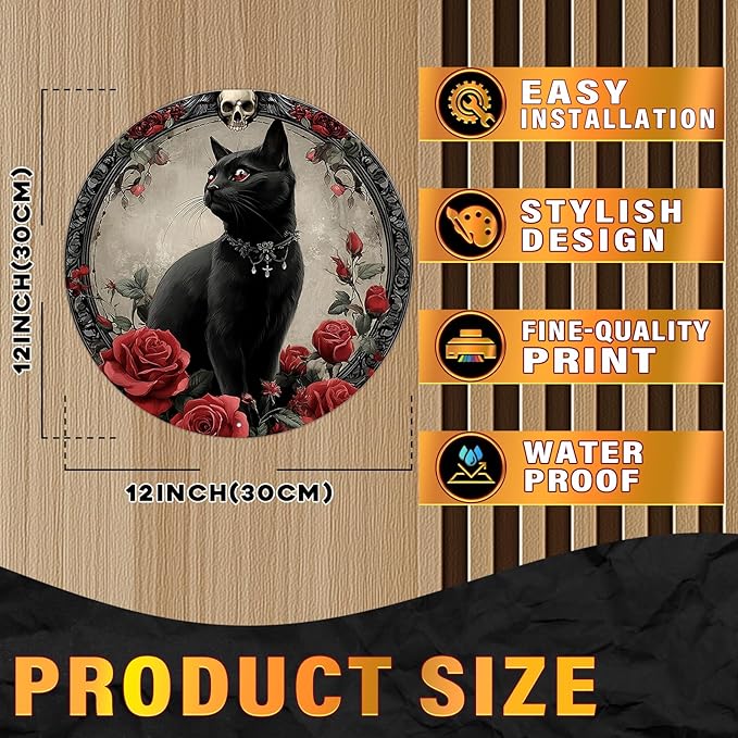 PEACHGARDEN Salem Sanctuary For Wayward Cats Metal Tin Sign Vintage Halloween Black Cat Decor Retro Wall Art Gothic Plaque Home Bar 12x12inch