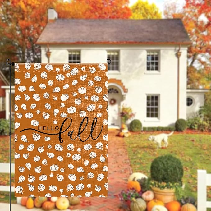 Fall Garden Yard Flag 12 x 18 Inch Outside Double Sided Burlap Pumpkin Welcome Flag Farmhouse Holiday Patio Lawn House Outdoor Decorations