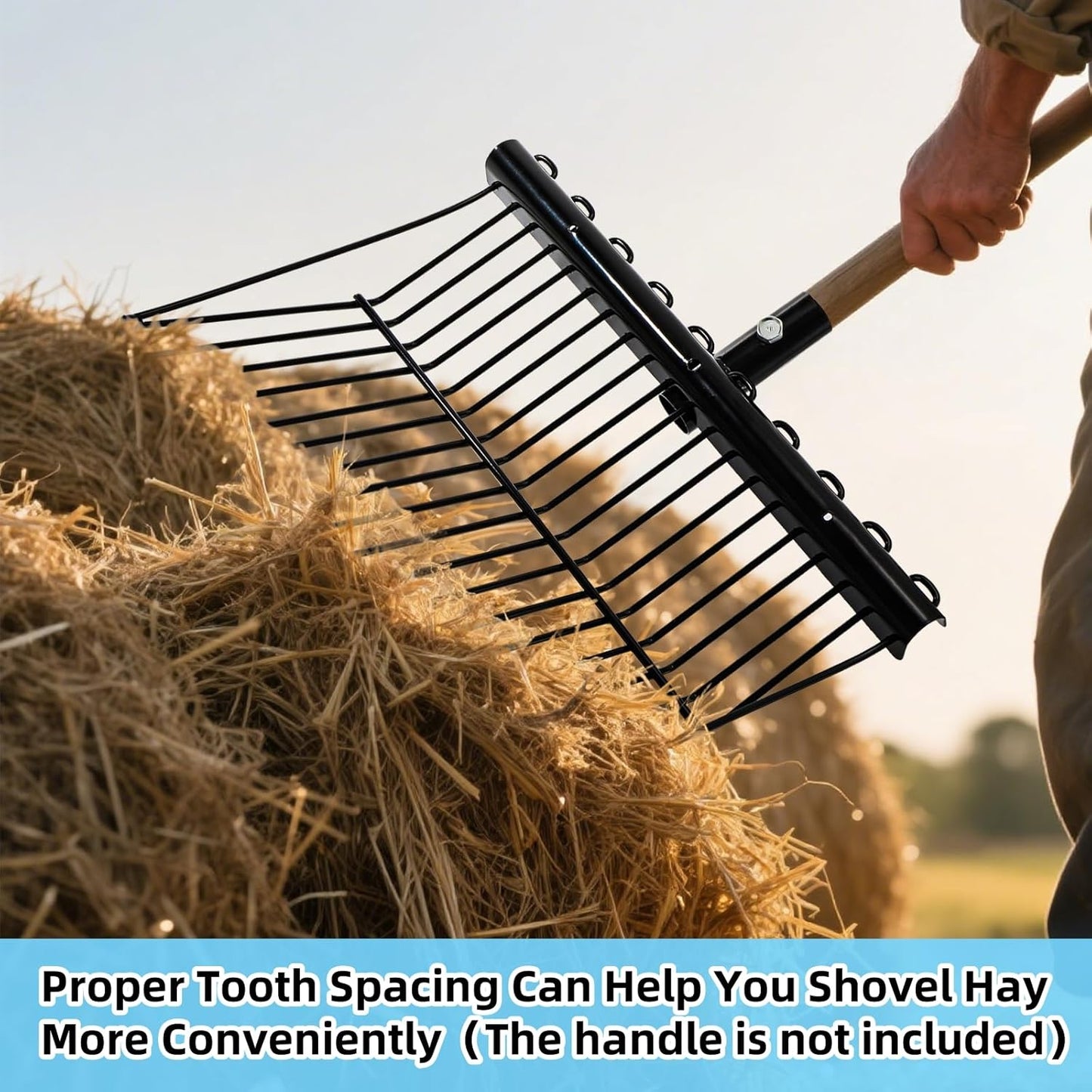 Pitch Manure Fork Head, Metal Pitch Fork for Garden, Durable Digging Fork Rake Head Replacement with Angled Tines, Stable Pitchforks Scoop for Mulch Horse Stall Picking up Hay Animal