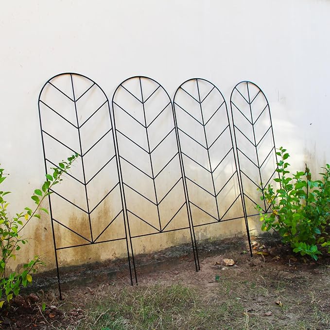 4 Pack Metal Garden Trellis for Climbing Plants & Roses - 45" H x 15.9" W Plants Support, Rustproof, Sturdy, Black
