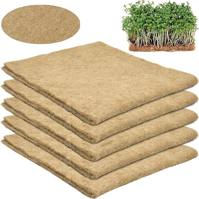 Halatool 5 PCS Jute Plant Hemp Fiber Grow Mat for Microgreens 10" X 20" Hydroponic Grow Pads Sprouting Kit for 1020 Growing Trays Indoor for Microgreens Wheatgrass Sprouts Organic Production