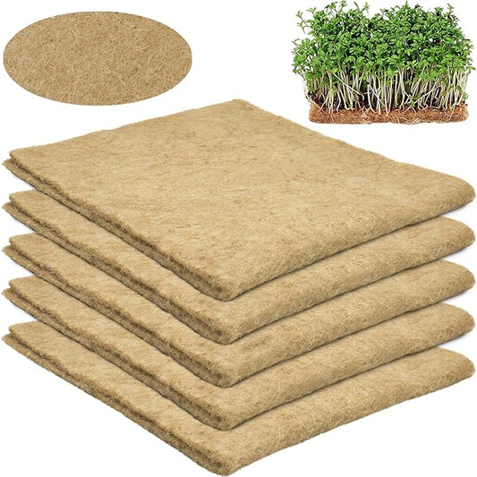Halatool 5 PCS Jute Plant Hemp Fiber Grow Mat for Microgreens 10" X 20" Hydroponic Grow Pads Sprouting Kit for 1020 Growing Trays Indoor for Microgreens Wheatgrass Sprouts Organic Production