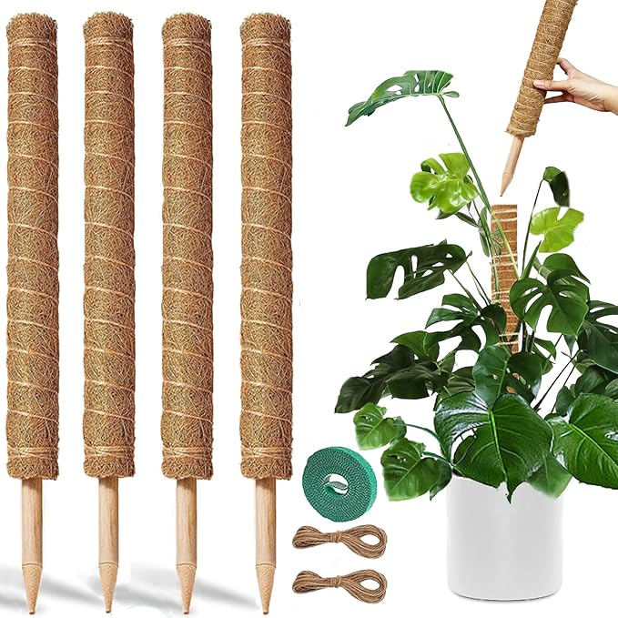 4-Pack 17 Inch Stackable Moss Poles for Monstera & Climbing Plants, Indoor Plant Support Stakes