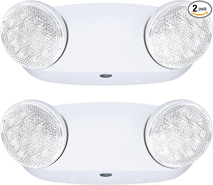 GRUENLICH LED Emergency Light, Exit Lighting Fixtures with 2 LED Bug Eye Heads and Back Up Batteries, UL 924 Qualified, 120/277 Voltage, 2-Pack