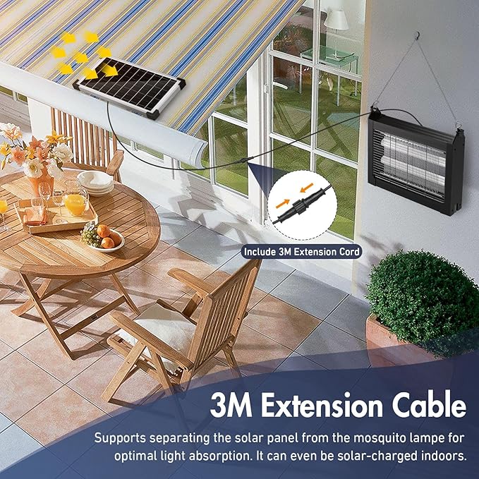 Solar Bug Zapper Outdoor, Jinyeda 4500V Rechargeable Mosquito Zapper 4000mAh Battery, Detachable Solar Panel, Waterproof Mosquito Killer, Cordless Fly Insect Zapper for Indoor Patio Garden Camping