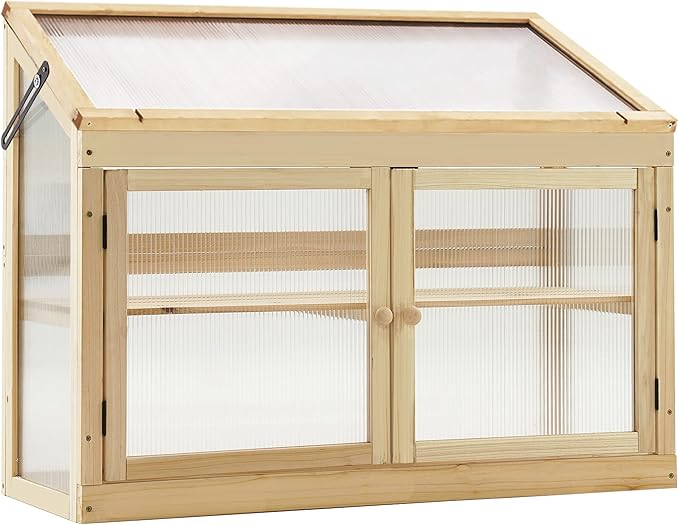 MCombo 2-Tier Wooden Cold Frame Garden Greenhouse Raised Flower Planter Shelf Bed Protection 6057-0160 (Natural)