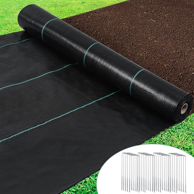 ZXMOTO Weed Barrier 6FT x 100FT Heavy Duty Weed Barrier Landscape Fabric with 20 U-Shaped Pins,3.2oz Weed Block Gardening Mat Weed Control Cloth