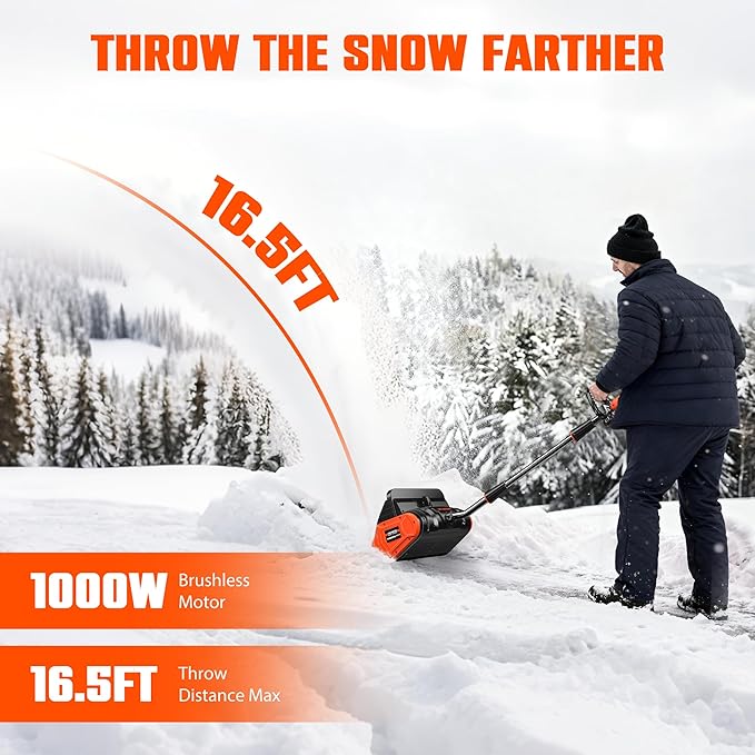 40V Cordless Snow Shovel, 13" Brushless Electric Snow Blower with Directional Plate, 2X 4.0 Ah Batteries & Quick Charger, Adjustable Front Handle & Deflector for Garden,Yard and Patio,Orange