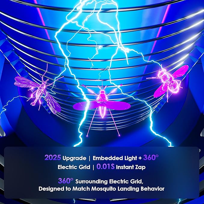 Bug Zapper Outdoor & Indoor Cordless Mosquito Zappers with Rechargeable 4800mAh Battery & Camping Light Electric Fly Trap for Patio, Kitchen, Backyard and Garden Portable Gnat Killer