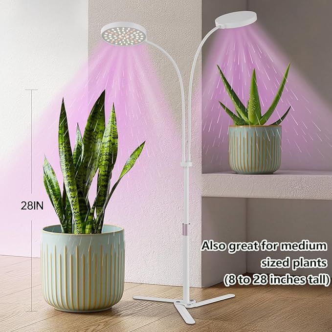 Super-Energy Tabletop LED Grow Lights 9.8"-32"Height Adjustable for Indoor Small/Medium Plants 6000K Full Spectrum with 3 Dimmable Model, Auto On Off Timing 3 9 12Hrs, 5 Brightness(Puck White)