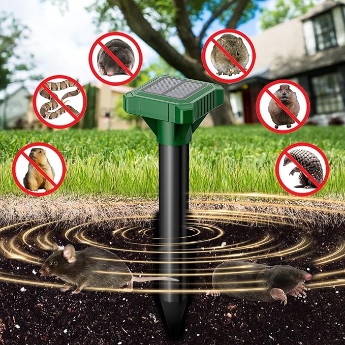 Solar Powered Mole Repeller Gopher Deterrent 8 Pack Outdoor Groundhog Repellent Ultrasonic Snake Armadillo Repeller Waterproof Effective for Yard Lawn Garden