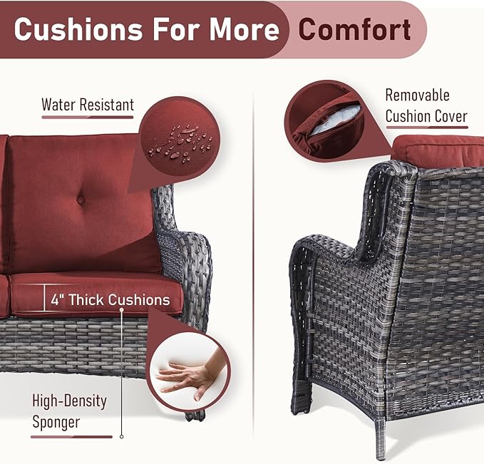 4 Piece Patio Furniture-with 50,000 BTU Gas Propane Fire Pit Table Outdoor Patio Furniture with Swivel Rocker Chairs,Outdoor Couch