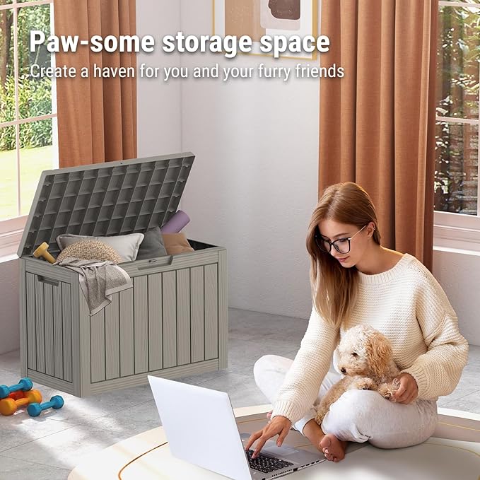 Mars Villa Deck Box, Waterproof Weatherproof and UV Resistant Resin Storage Box, Ideal for Indoor, Outdoor, Patio Furniture Cushions, Pool Supplies, Gardening Tools (45 Gallon, Grey)