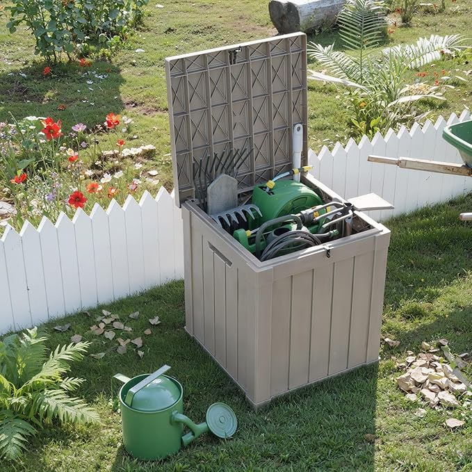 ROJIK Outdoor Storage Housing Deck Box - Waterproof Patio Furniture, Garden Tools, Cushions, Pool Accessories Storage Bench with Lockable Lid and Side Handles (Grey, 50 Gal)