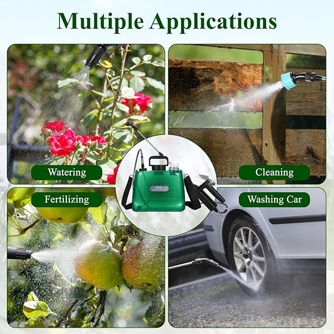 Battery Powered Sprayer 2 Gallon, Garden Sprayer with Upgraded Electric Rechargeable Handle, 5 Mist Nozzles, Transparent Tank with Scale Mark, Suitable for Lawn, Garden