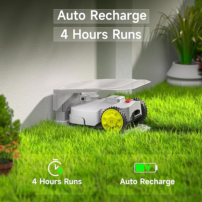 Robot Lawn Mower — 1.5 Acre Ultra Quiet Self Charging Robot Mower, Up to 4 inches Cutting Height, Robotic Lawn Mowers with RTK+4 Eye Vision, Mapping and Anti Theft tech, APP Control