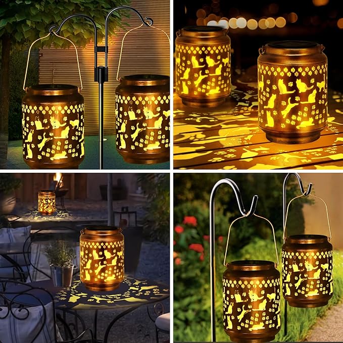 Cat Lover Gifts for Women,Mom,Grandma,Sister,Cat Solar Light , Gift Solar Lanterns for Mother Day Christmas Outdoor Waterproof Lights Led Mason Jar Hanging Lamps Decor for Garden Yard Patio