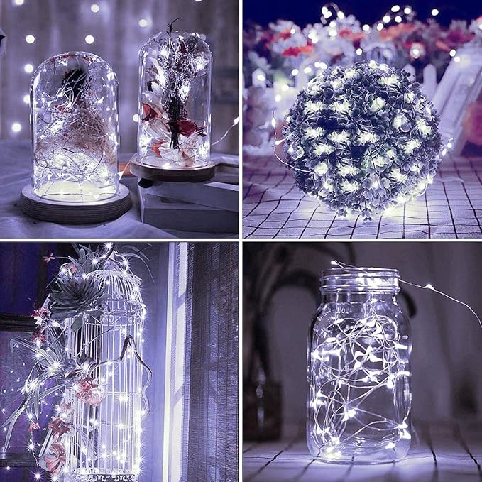 4 Pack Solar Powered Copper Wire String Lights Outdoor, Total 400LED Waterproof 8 Modes Fairy Lights for Garden, Patio, Party, Yard, Christmas (White)