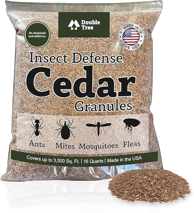 Double Tree Home and Garden Cedar Granules | Repels Fleas, Ticks, Ants, and Mosquitos | Rich Cedar Scent | Non Toxic | Pet Safe | 1 Bag (16 Quarts)