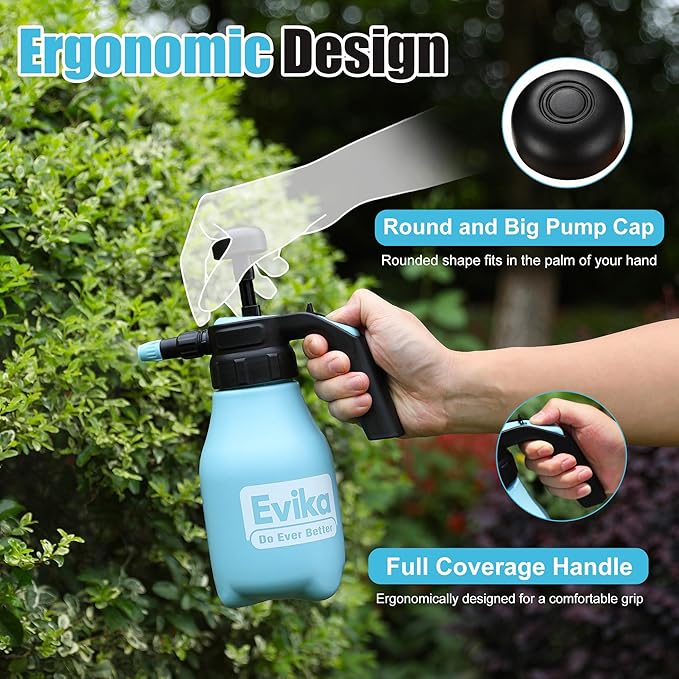 Handheld Pressure Sprayer, 0.26 Gallon Pump Sprayer with Adjustable Nozzle for Plant Spraying and Cleaning in Garden and Lawn, 1.0L Capacity
