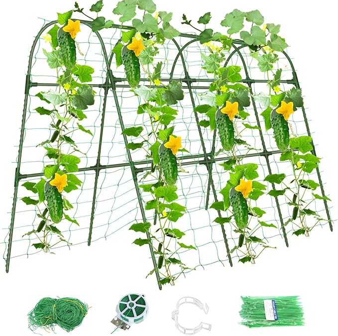 Cucumber Trellis for Raised Bed,U-Shape Garden Trellis for Climbing Plants Outdoor, Metal Arch Vegetables Trellis, Plant Support for Vine (Green, 47.2x47.2 X21.6)