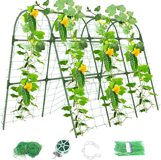 Cucumber Trellis for Raised Bed,U-Shape Garden Trellis for Climbing Plants Outdoor, Metal Arch Vegetables Trellis, Plant Support for Vine (Green, 47.2x47.2 X21.6)