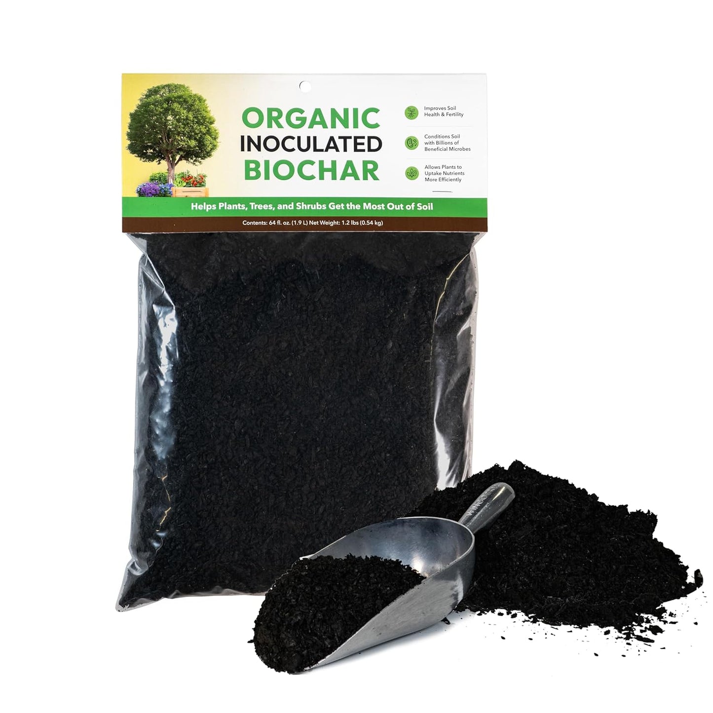 Organic Inoculated Biochar: Helps Plants and Trees Get The Most Out of Soil | Allows Plants to Uptake Nutrients More Efficiently | Contains Millions of Soil-Enriching Micro-Organisms | 64oz Bag