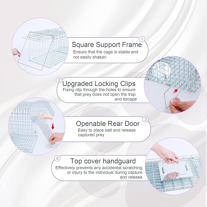 Live Feral Cat Trap Cage with Cover, Heavy Duty Folding Animal Traps Cage for Stray Cats, Large Humane Cat Trap for Raccoon, Squirrel, Skunk, Catch and Release