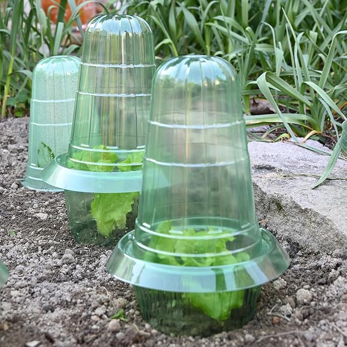 20 Pack Garden Cloches for Plants, Reusable Bell Plant Protector, Garden Protection from Animals Snails Birds Chickens Insect, 9.85" H X 7.3" D (Green)