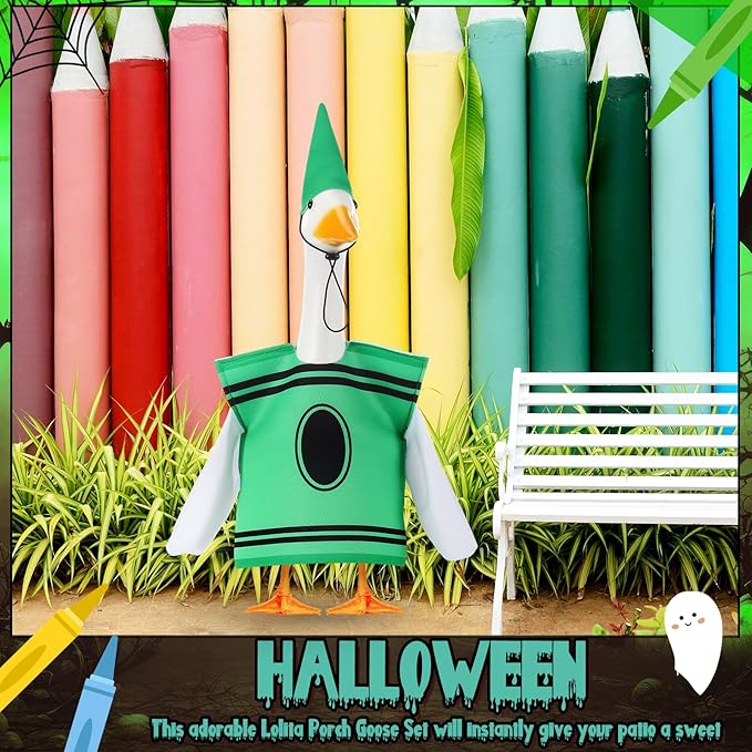 Geyoga Halloween Goose Crayon Costume Porch Goose Outfits 23" Fall Geese Clothes Classroom Lawn School Garden Patio Yard Outdoor Decorations(Green,Crayon)