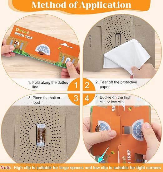 18 Pack Roach Traps Double Buckle Design, Adjustable Inlet & Enhanced Bait Roach Killer Indoor Infestation Cockroach Killer Indoor Home Child & Pet Friendly