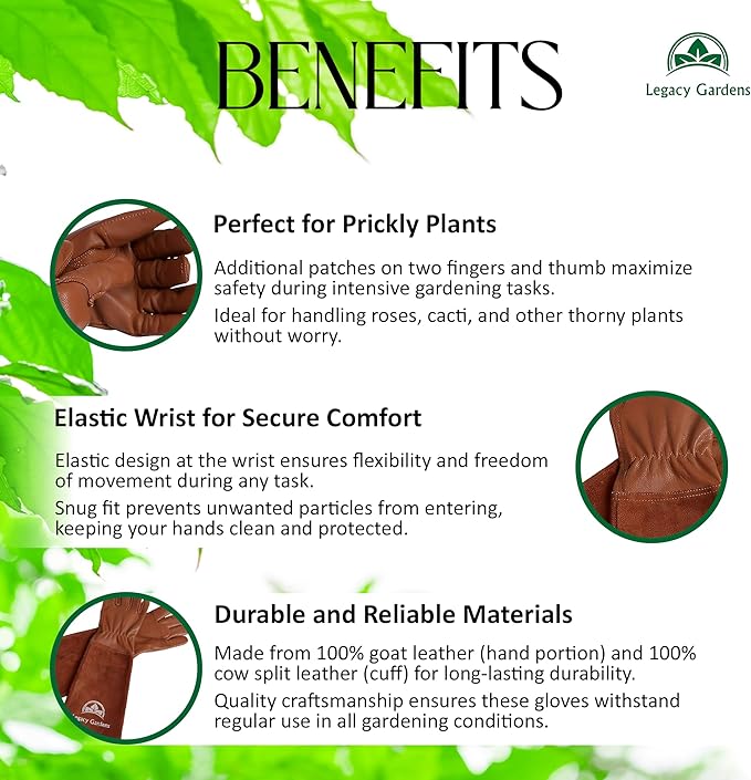 Leather Gardening Gloves for Women & Men, Long Garden Gloves, Cowhide Gauntlet Rose Pruning Thorn Resistant, Forearm Protection, Small, Brown